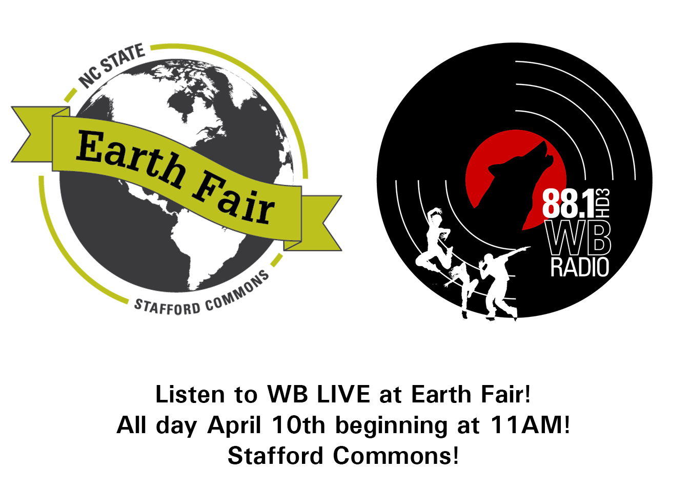 Listen to WB LIVE at Earth Fair!  All day April 10th beginning at 11AM at Stafford Commons!